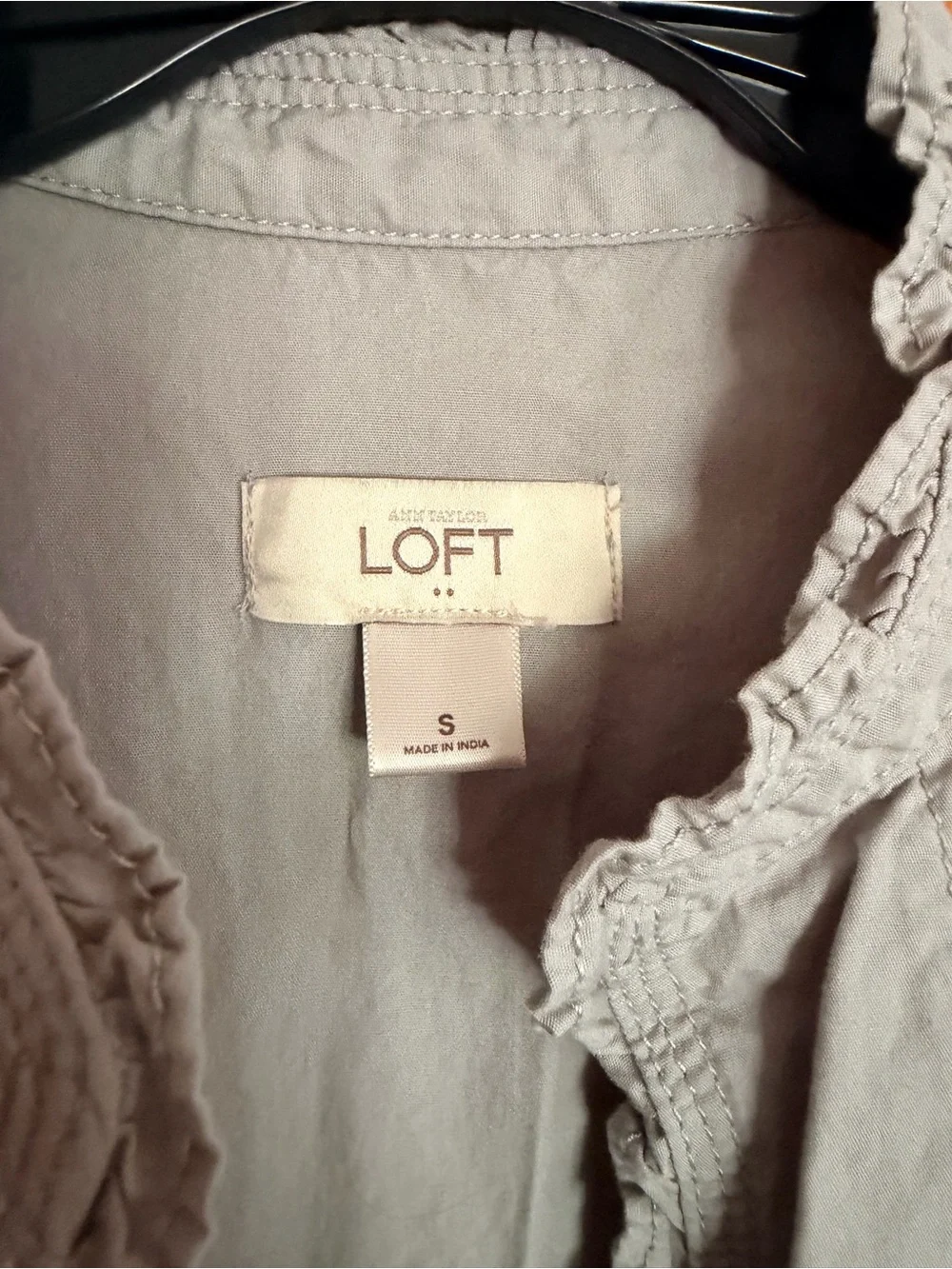 LOFT Light Gray Ruffle-Trim Open Front Jacket - Picture 3 of 3